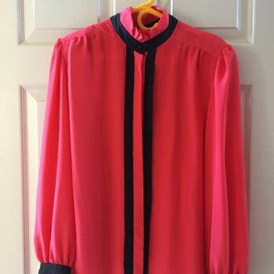Vintage David Matthew Red & Black Button Down Blouse - Size 14